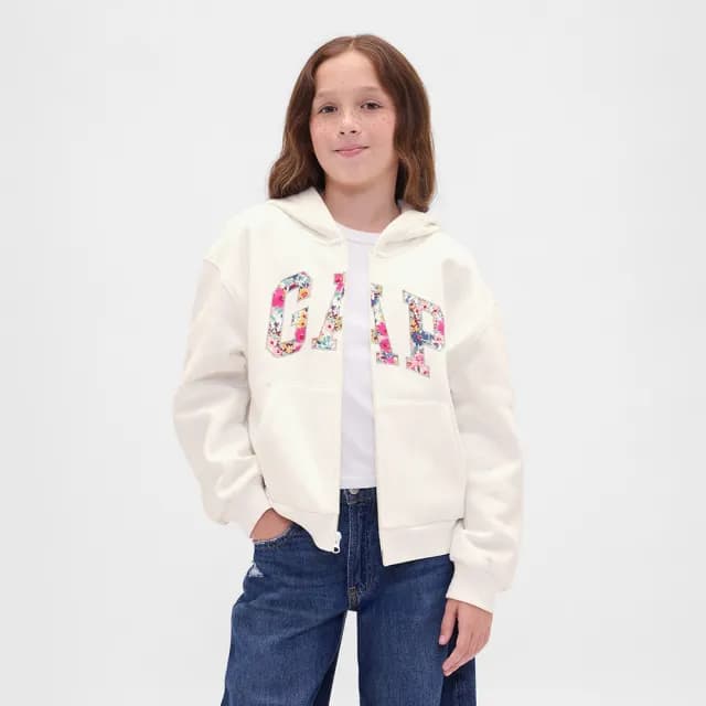 【GAP】女童裝 Logo刺繡連帽外套-白色(824077)
