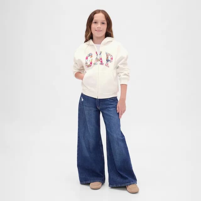 【GAP】女童裝 Logo刺繡連帽外套-白色(824077)