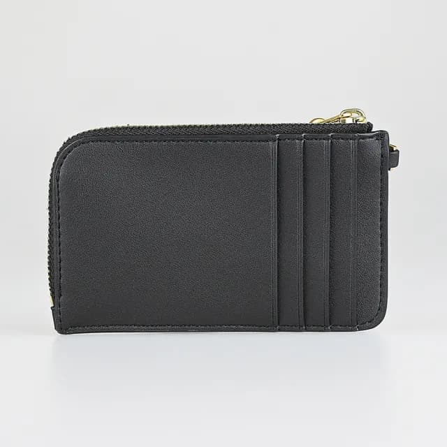 【TORY BURCH】TORY BURCH Ella Bio 皮革T字LOGO霧面牛皮4卡腕帶式拉鍊卡片零錢包(黑)