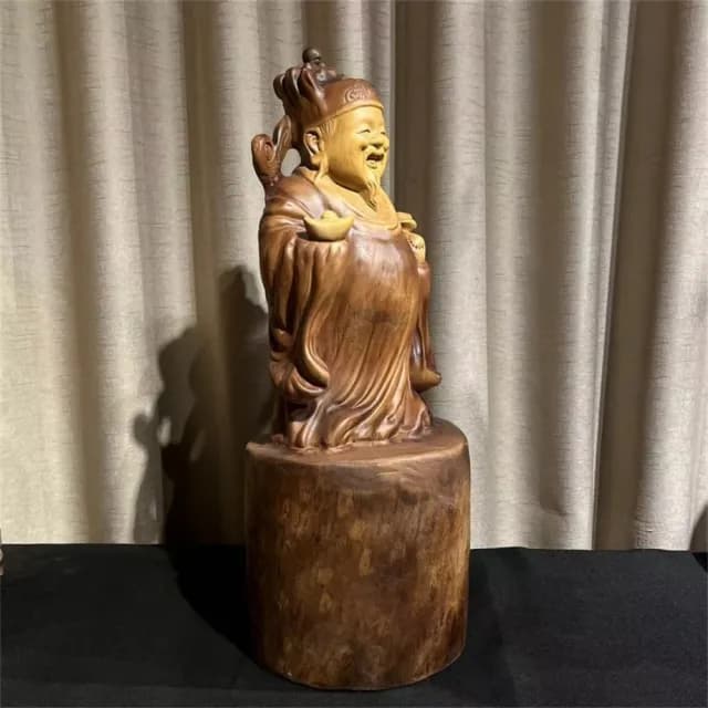 【超微米】香樟木財神爺擺件 招財木雕 實木雕刻文財神神像 店鋪公司開業送禮品(實木財神爺神像25*21*64)
