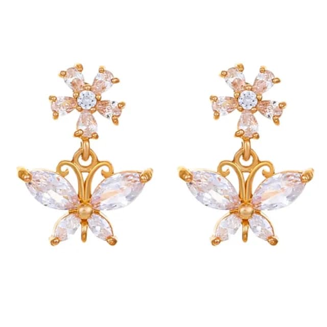 【微醺百搭】水晶蝴蝶耳環1對(時尚 氣質 女 垂墜 墜飾 飾品 耳釘 耳飾)