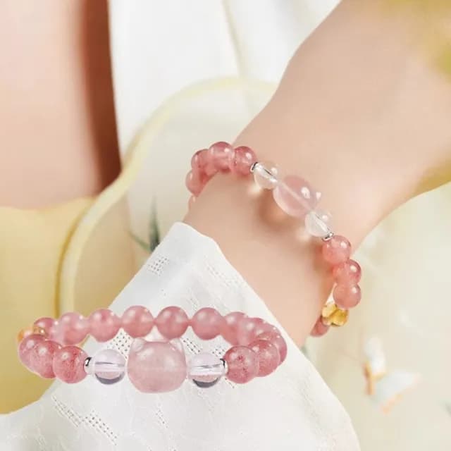 【甜心貓頭】草莓晶貓咪手鍊(S925銀 手串 女 新中式 清新 水晶)