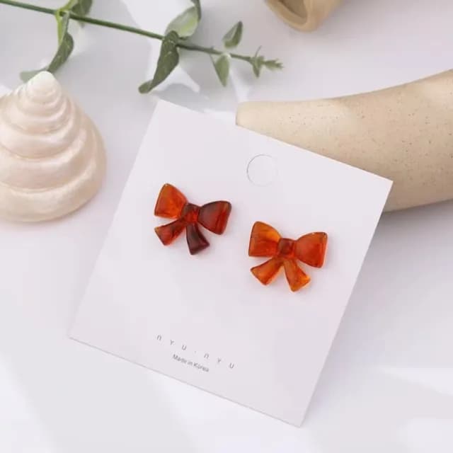 【創意單品】S925銀針法式琥珀色微透蝴蝶結耳環(耳針 耳釘 耳飾 穿搭配件 飾品 復古 洋裝)