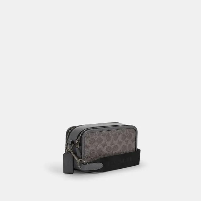 【COACH】蔻馳官方直營 經典 SIGNATURE WYATT斜背手袋 斜背包 側背包 斜挎包-QB/Grey/Charcoal(CW365)