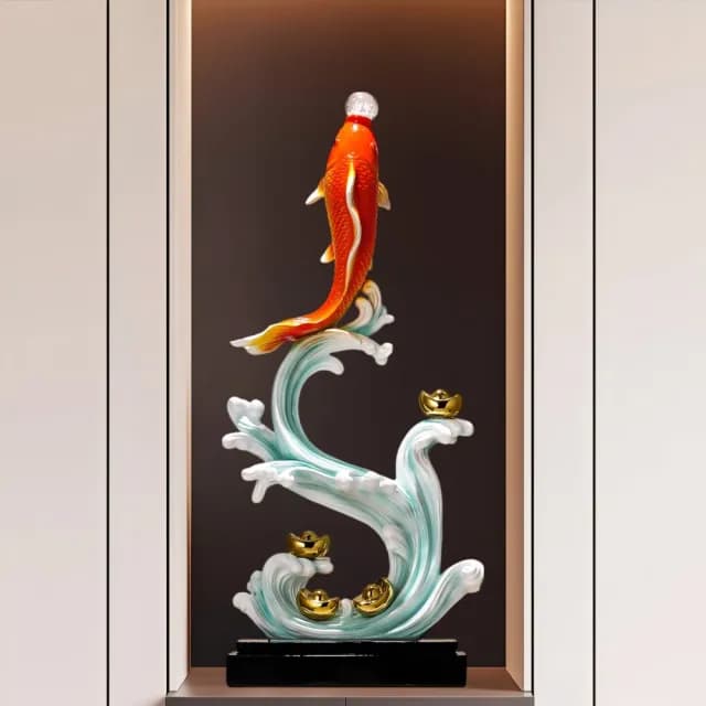 【巨匠】入戶玄關擺件 年年有余擺件 辦公室桌面擺飾 電視櫃裝飾擺件 開業喬遷禮物(30*12*71CM招財擺件)