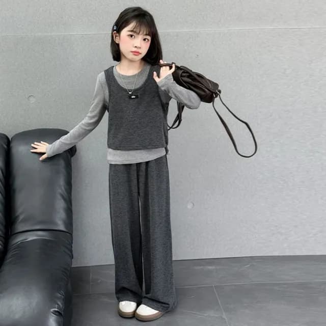 【小衣衫童裝】中大女童秋款三件式休閒背心長袖長褲套裝(1140823)