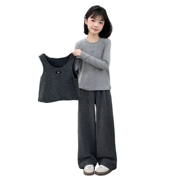 【小衣衫童裝】中大女童秋款三件式休閒背心長袖長褲套裝(1140823)