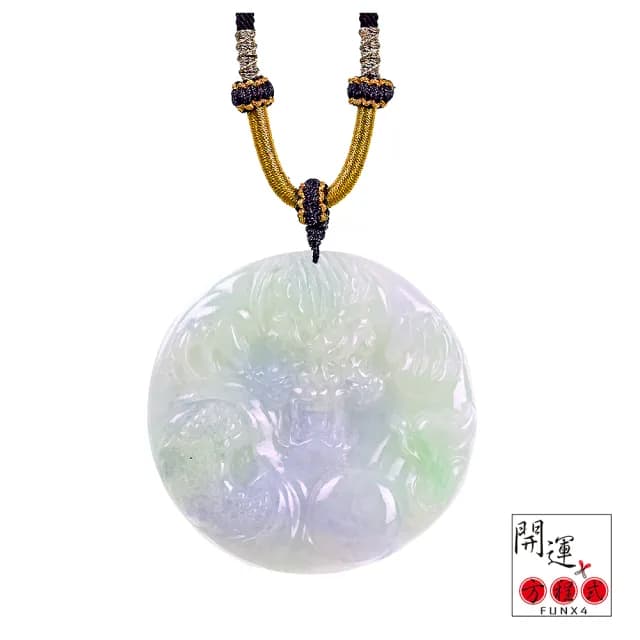 【開運方程式】翡翠A貨飄花帶紫龍牌吊墜項鍊(和闐玉l手珠l手鍊l翡翠FA816)