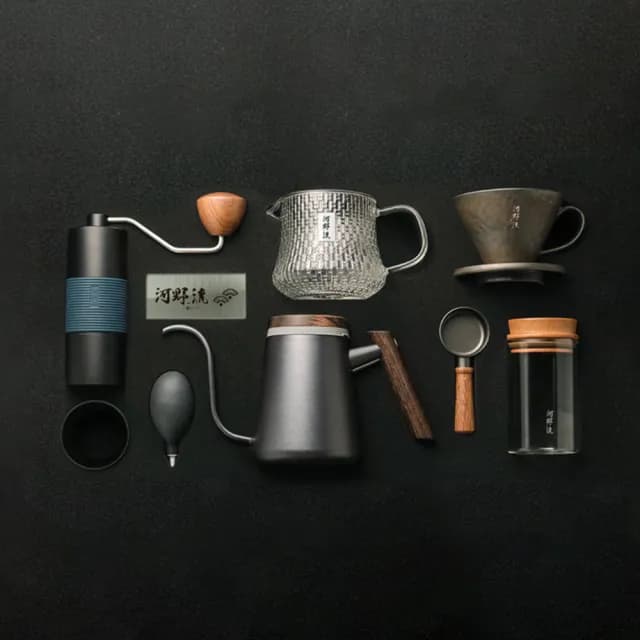 【Driver】河野流手沖咖啡旗艦組(手沖壺 細口壺 咖啡濾杯 玻璃壺 磨豆機 咖啡豆匙 送禮推薦 手沖咖啡組)