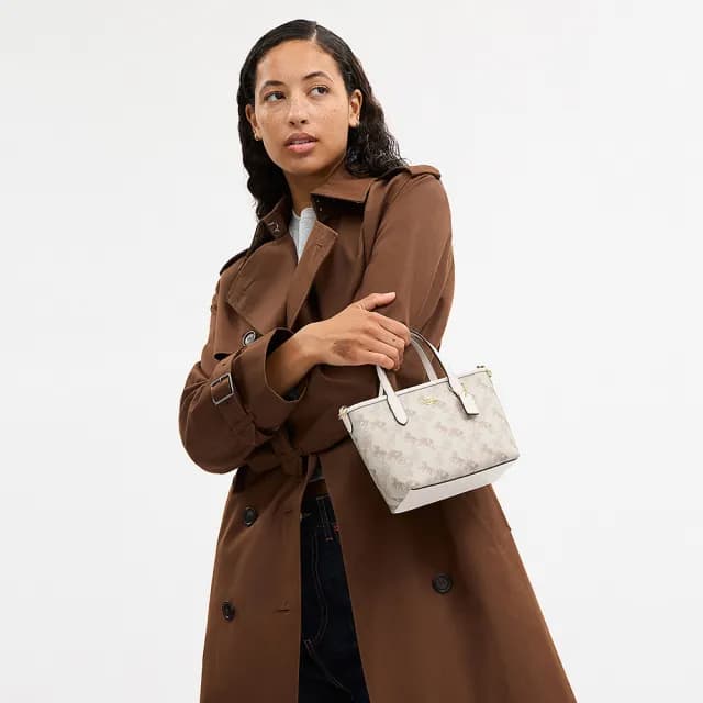 【COACH】蔻馳官方直營 馬車圖案印花CITY迷你托特手袋 托特包-2色任選(CCO38)