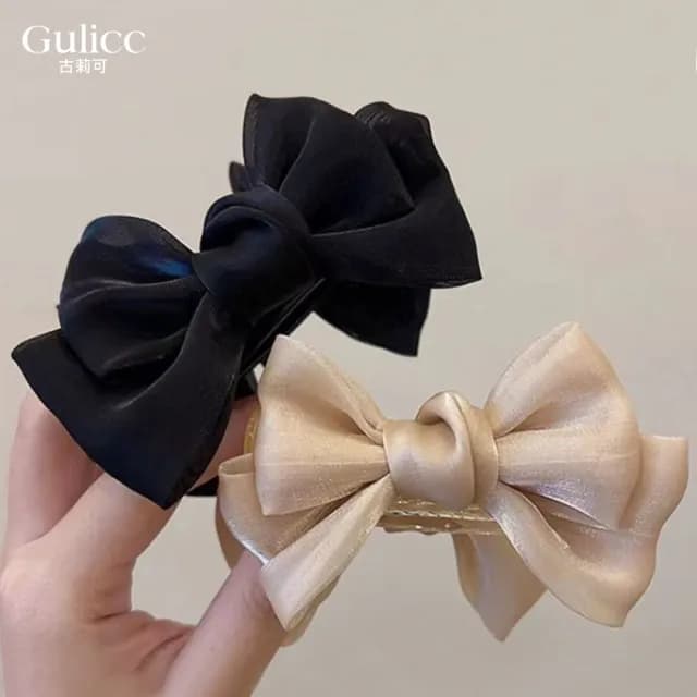 【Golicc】髮夾 雙面 網紗 蝴蝶結 丸子夾(雙11 聖誕節 生日 髮飾 頭飾 鯊魚夾 抓夾 禮物)