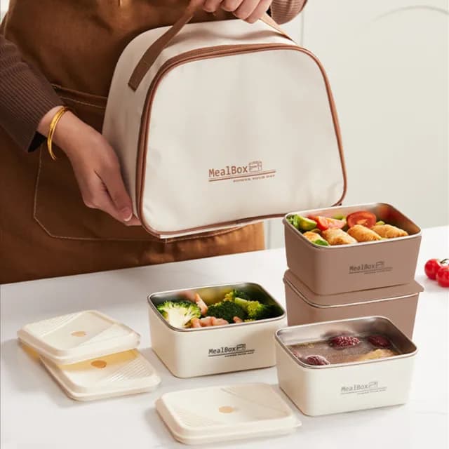 【LZQ】韓系可微波加熱便當盒 316不鏽鋼雙層保溫飯盒 學生便攜午餐盒 保鮮盒 食物儲存盒(贈保溫袋+餐具)