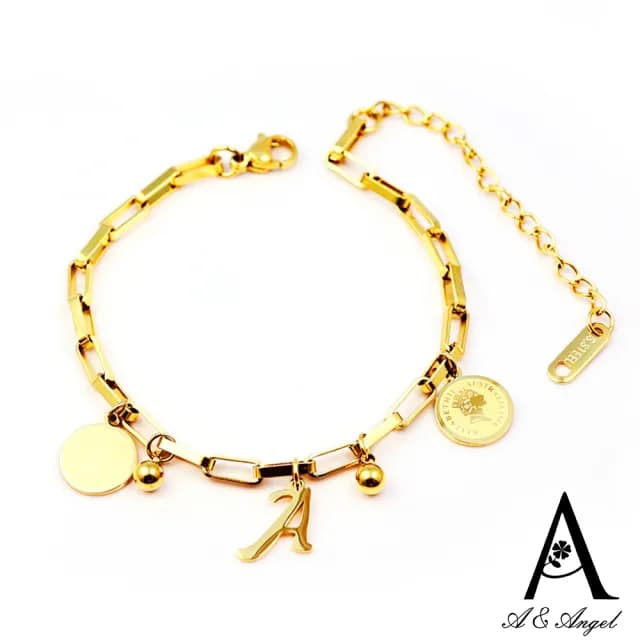 【ANGEL】音符律動嘻哈英文字母圓牌個性可調手鍊(2色26個字母可選)