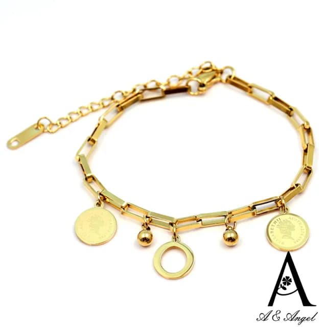 【ANGEL】音符律動嘻哈英文字母圓牌個性可調手鍊(2色26個字母可選)