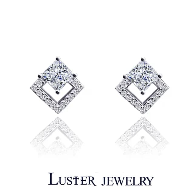 【Luster】熱賣99!20分 D/VS 公主方 培育鑽 白K金 純銀 耳環(培育鑽石X2總重0.40ct)