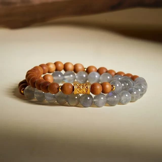 【KT DADA】雙11 檀木手串 純銀手鍊 串珠 灰月光石 串珠手鍊 雙圈手串 百搭飾品