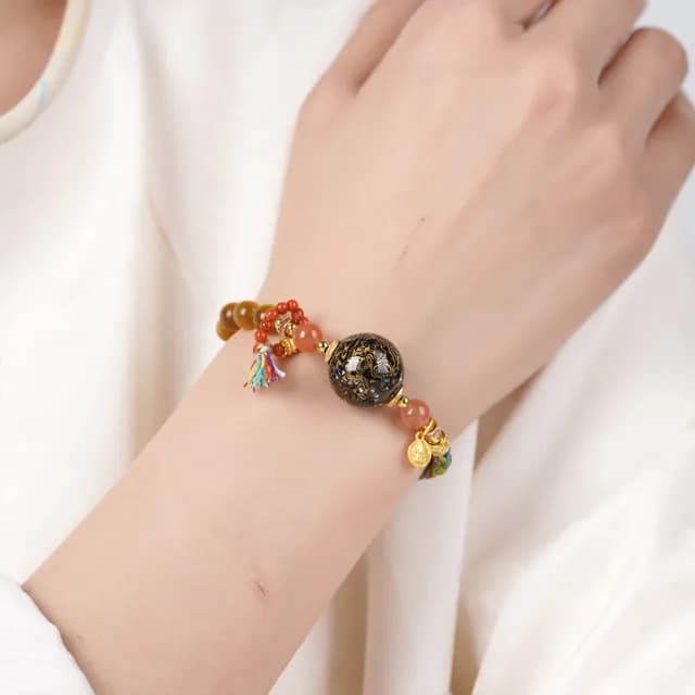 【KT DADA】雙11 大漆珠 虎眼石 串珠手鍊 編織繩 新中式 手鍊 飾品 女生手鍊