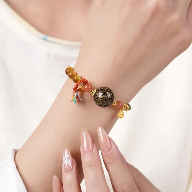 【KT DADA】雙11 大漆珠 虎眼石 串珠手鍊 編織繩 新中式 手鍊 飾品 女生手鍊