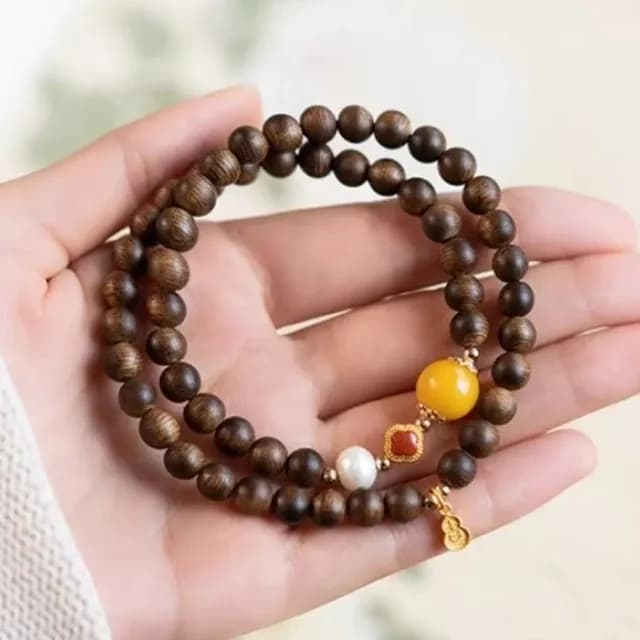 【KT DADA】雙11 手鍊女 飾品 香楠木 雙圈手鍊 沉香木 蜜蠟 南紅 淡水珍珠