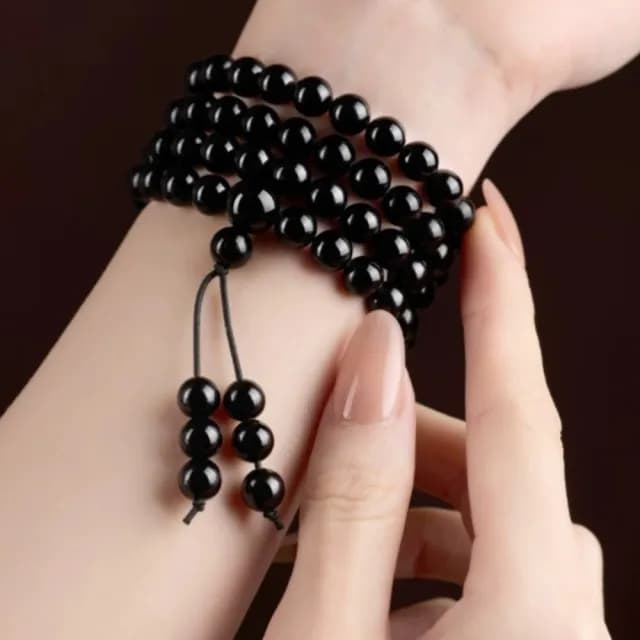 【Penny珮妮】烏金黑曜石 108顆佛珠項鍊6mm(母親節 父親節 情人節 生日禮 交換禮物 送女友 尾牙 新年 結婚)