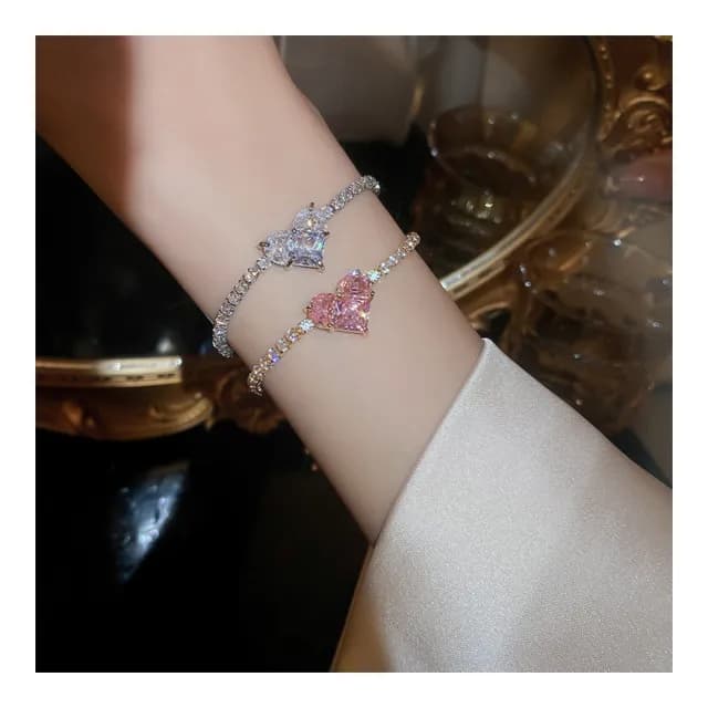 【SECRET BOX】愛心手鍊 排鑽手鍊/華麗愛心鋯石排鑽造型抽拉式手鍊(2色任選)