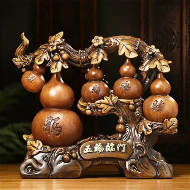 【超微米】五福臨門招財葫蘆擺件 家居客廳擺飾 工藝品 酒櫃電視櫃裝飾品 送禮喬遷禮品(葫蘆擺件39cm)