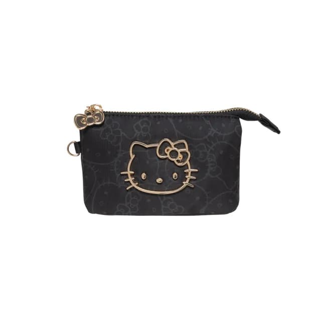 【HELLO KITTY】金緻凱蒂-三層零錢包-黑 KT03M08BK(粉微光澤面料閃耀)