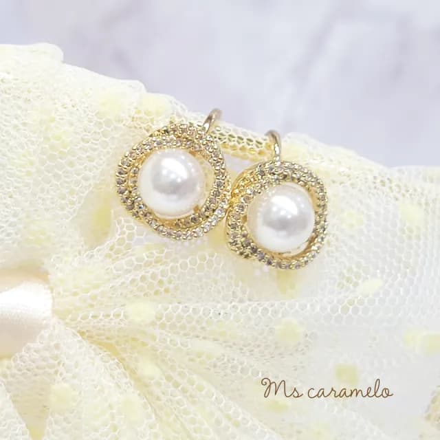 【Ms caramelo 焦糖小姐】夾式耳環 貝珠K黃 鋯石耳環(鋯石耳環)