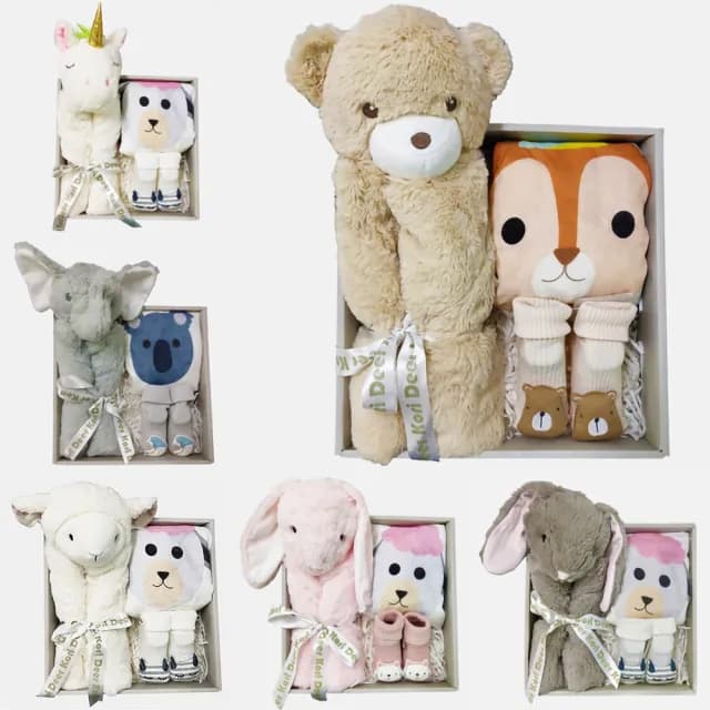 【Kori Deer 可莉鹿】動物嬰兒毯安撫毯豪華禮盒多款(彌月禮滿月毛毯保暖毯冷氣毯寶寶被紗布包巾童襪)