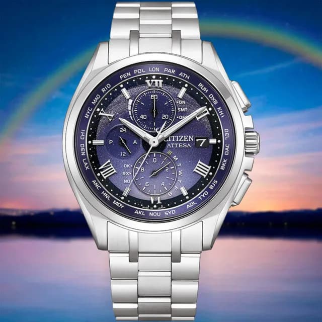 【CITIZEN 星辰】限量 月虹 光動能鈦金屬電波錶-41.5mm 禮物(AT8240-66L)