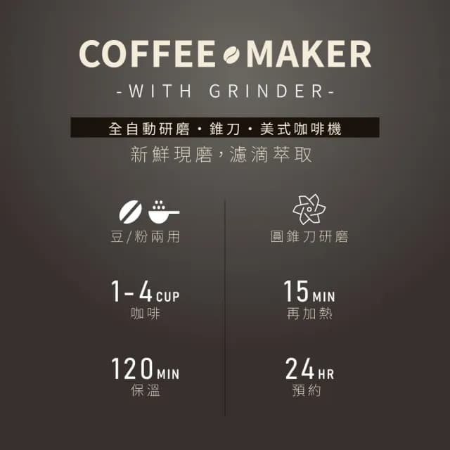 【KINYO】全自動美式錐刀研磨咖啡機(CMH8250)