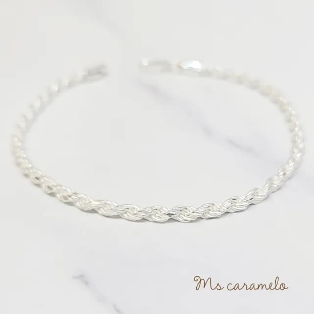 【Ms caramelo 焦糖小姐】925純銀鍍K白手鍊 男款 水波紋鍊(輕奢麻花編織手鍊)