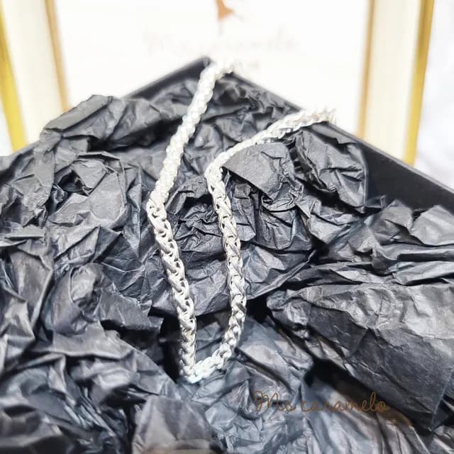 【Ms caramelo 焦糖小姐】925純銀鍍K白手鍊 男款 編織立體手鍊(銀手鍊)