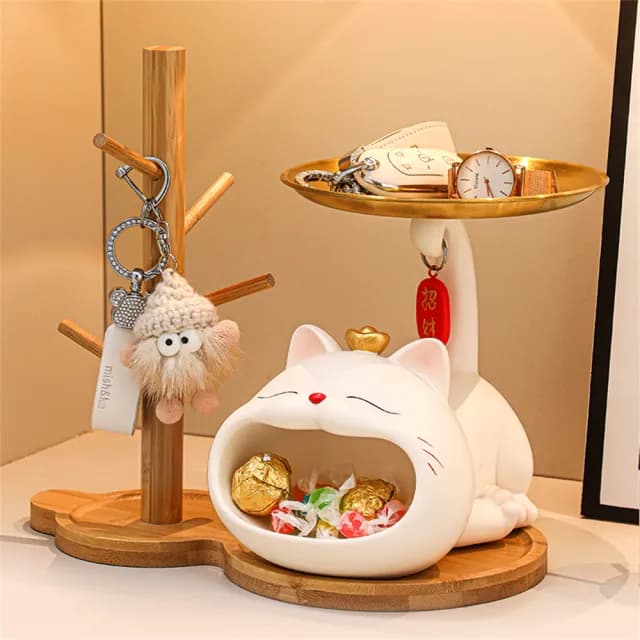 【超微米】招財貓鑰匙收納 玄關擺件 入戶進門鞋櫃置物架 裝飾客廳 家居喬遷禮品(招財貓鑰匙收納)