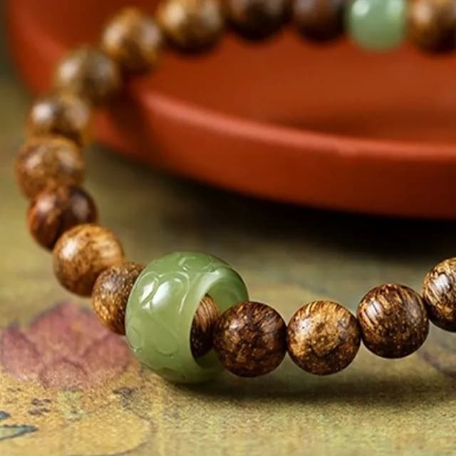 【MoonDy】沉香木手鍊 和田玉手串 如意紋跑環 天然玉石 玉飾品 圓珠手串