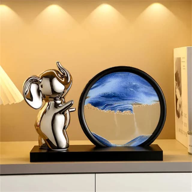 【超微米】輕奢小象沙漏畫 流沙畫 家居客廳擺件 酒櫃電視櫃裝飾品 玄關擺飾 喬遷禮物(小象沙漏流沙畫)