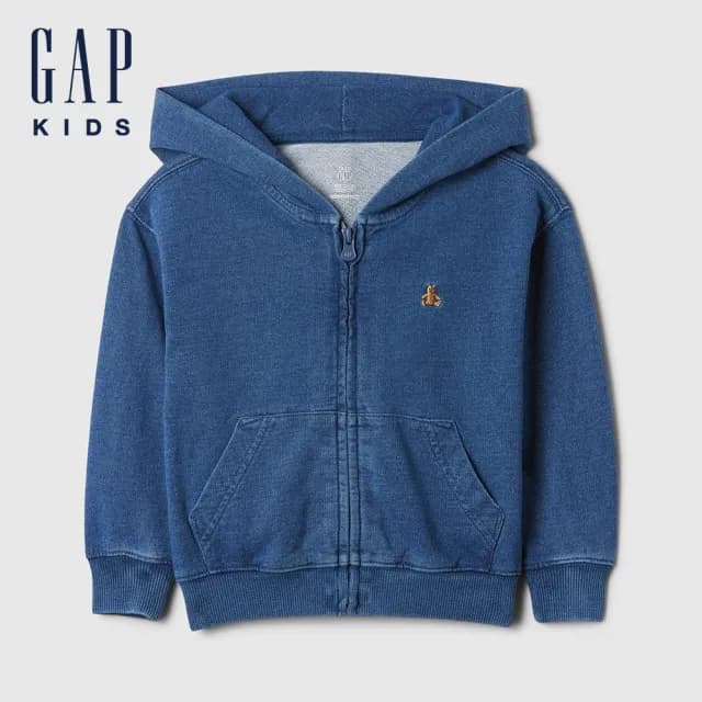 【GAP】男幼童裝 小熊刺繡連帽外套-中度水洗(515128)