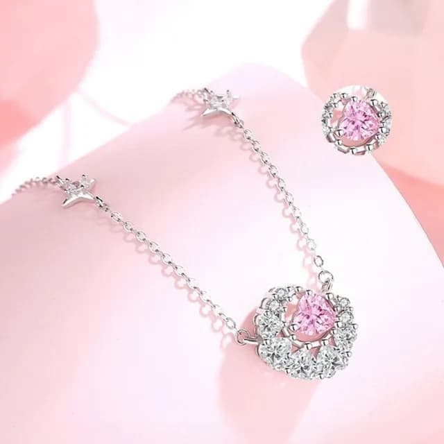 【LEESA】雙11 鎖骨鍊\月亮愛心吊墜\純銀項鍊\鋯石項鍊\S925\情人節禮物