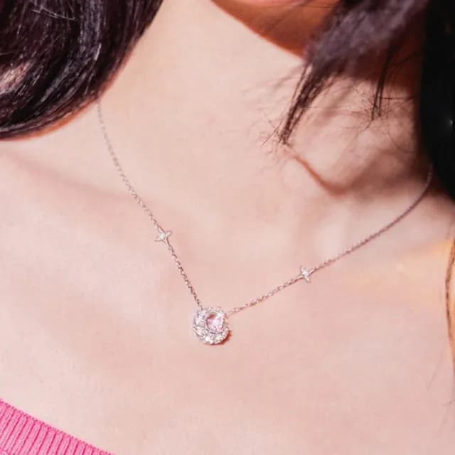 【LEEHER】雙11 月亮愛心吊墜/情人節禮物/純銀項鍊/S925/鎖骨鍊/鋯石項鍊/