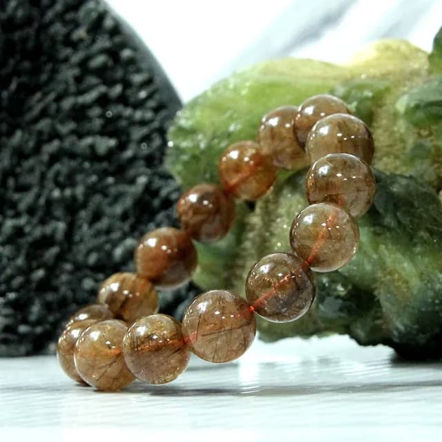 【德山珠寶】天然5A級14mm銅鈦晶水晶手鍊(情人節生日禮物飾品母親節水晶手鍊CE476)