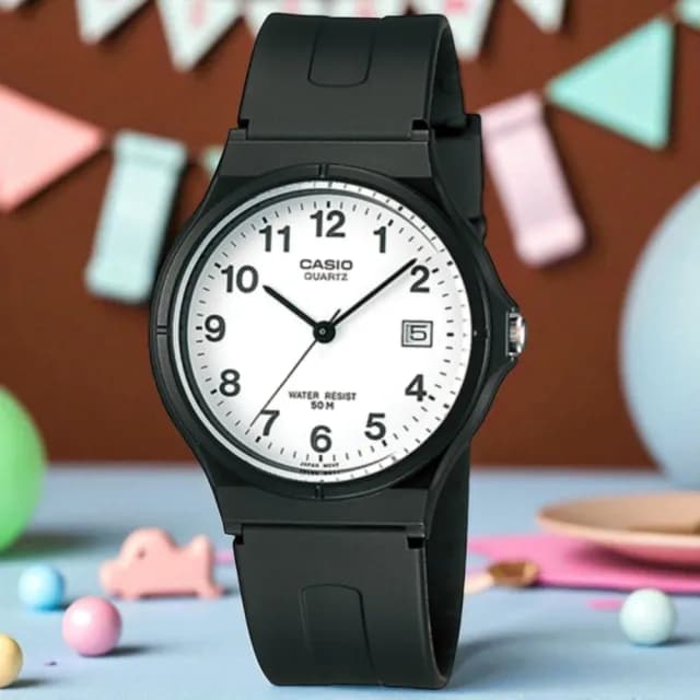 【CASIO 卡西歐】MW-59-7B 輕巧靜音 日期顯示指針錶(學生考試必備 錶徑約3.6公分)