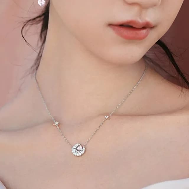 【KT DADA】雙11 純銀項鍊 S925 鎖骨鍊 項鍊 鋯石項鍊 月亮愛心吊墜 情人節禮物