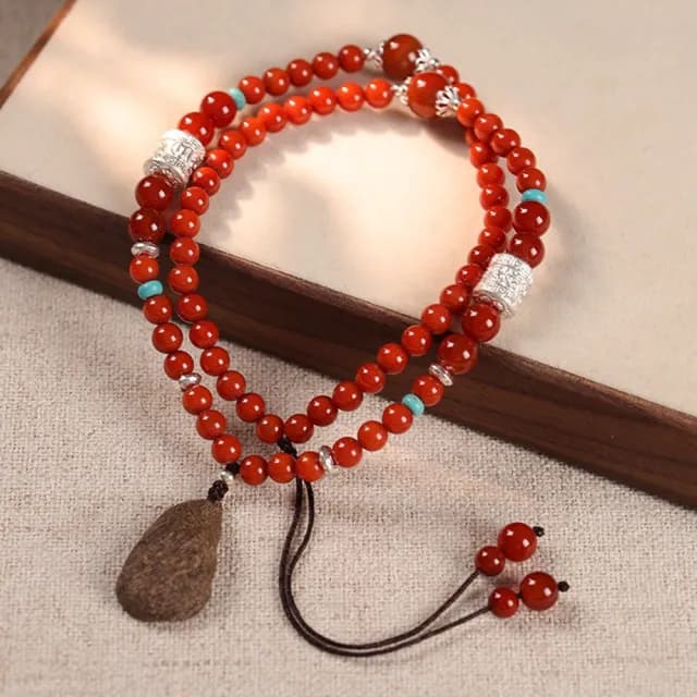 【MoonDy】雙11 南紅瑪瑙多圈手鍊 串珠項鍊 天然石手串 圓珠手鍊 綠奇楠沉香飾品