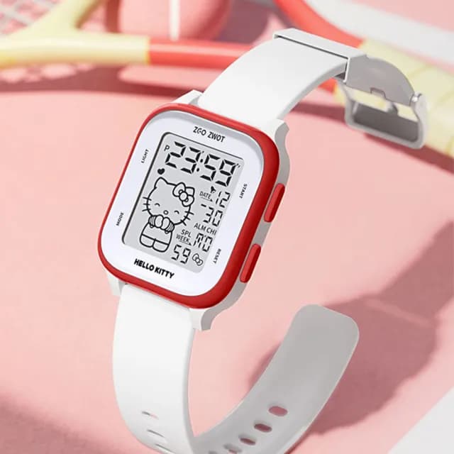 【SANRIO 三麗鷗】酷洛米大耳狗凱蒂貓方形防水運動電子錶(兒童 學生 手錶)