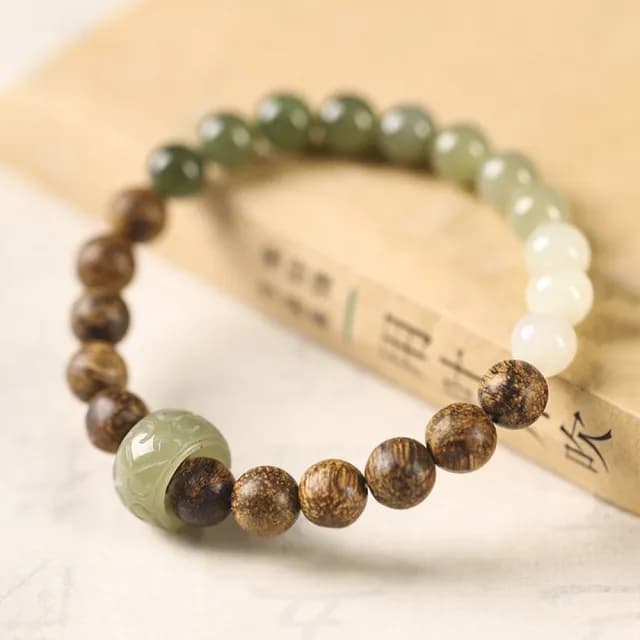 【KT DADA】雙11 天然玉石 玉飾品 圓珠手串 沉香木手鍊 和田玉手串 如意紋跑環