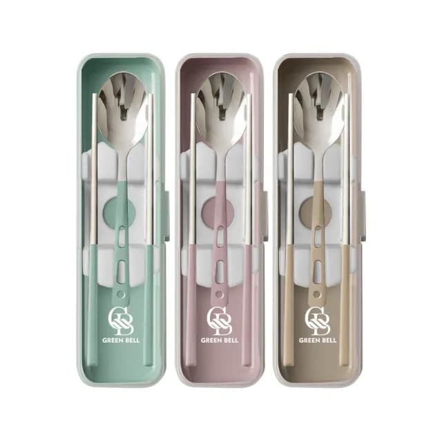 【GREEN BELL 綠貝】316食光漫旅餐具組-2入組(含筷子/湯匙/收納盒 耐摔 耐用 隔熱防燙)