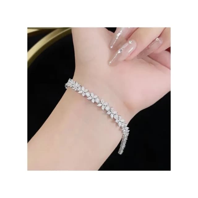 【鉅曜】PT950 6克拉 豪華時尚排鑲滿鑽馬眼形鑽石手鍊 培育鑽石 真鑽 鑽(培)