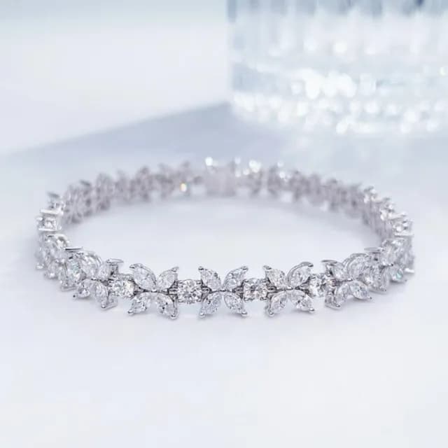 【鉅曜】PT950 6克拉 豪華時尚排鑲滿鑽馬眼形鑽石手鍊 培育鑽石 真鑽 鑽(培)