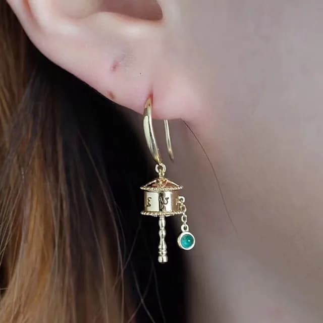 【十方佛教文物】六字真言 平安扣沙金耳飾(避邪保平安)