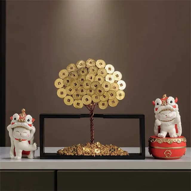 【超微米】八方來財搖錢樹 金錢發財樹 醒獅招財貓桌上擺飾 前臺擺件 辦公室裝飾品 喬遷禮品(發財搖錢樹)